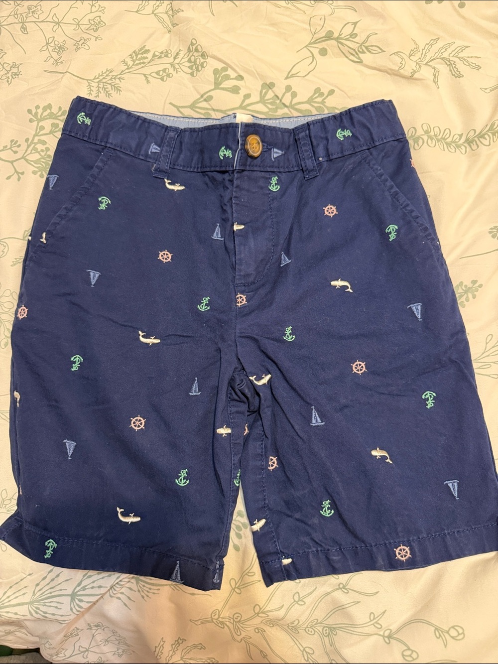 Boys Navy Embroidered Anchor & Sail Shorts